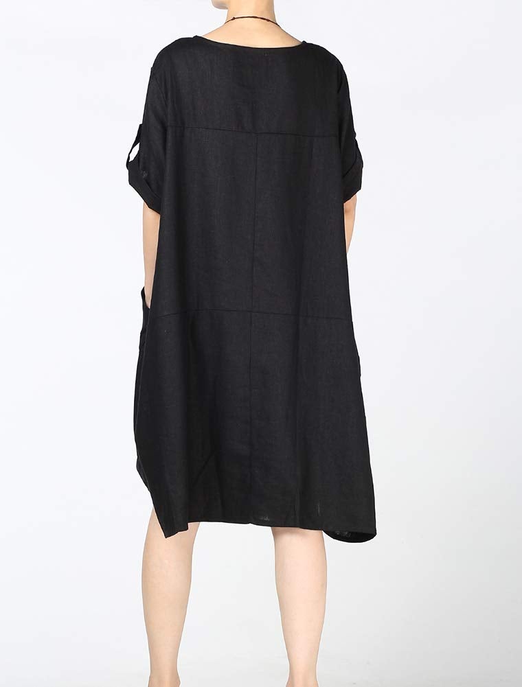 LaovanIn Women's Plus Size Tunic Dress Summer Cotton Linen T Shirt Knee-Length Dresses X-Large Black - Image 3